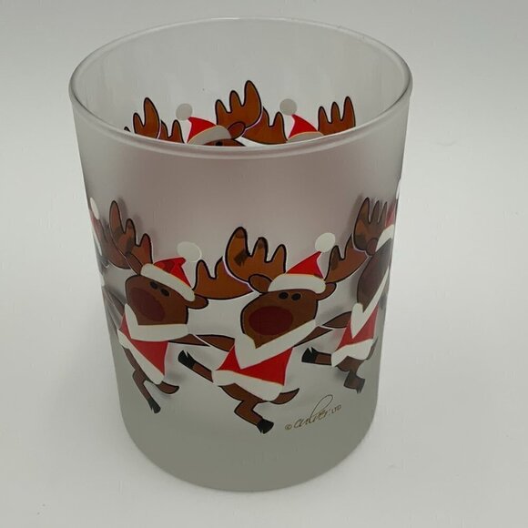 Culver Frosted Dancing Reindeer Old Fashion Low Ball Glass #12122 - Picture 2 of 4